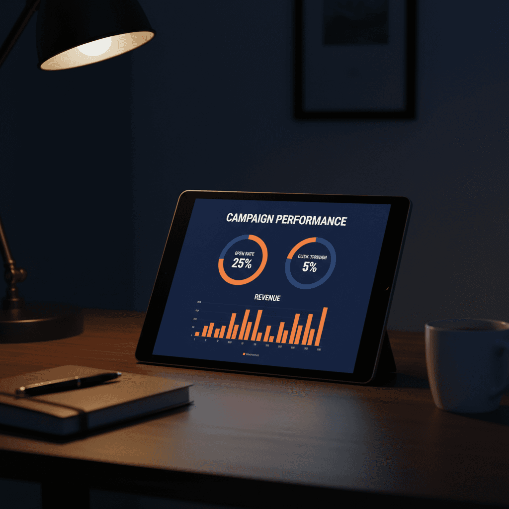 Tablet showing email marketing campaign analytics