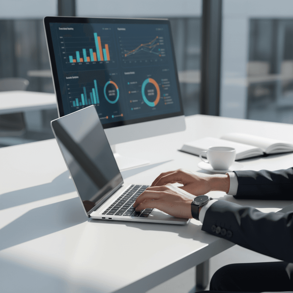 Laptop screen with marketing analytics dashboard